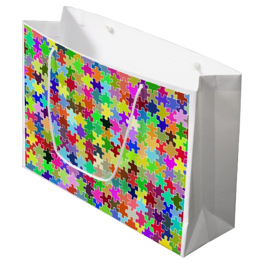 Colorful Jigzaag Puzzle Pattern Large Cadeautasje (Voorkant Gekanteld)