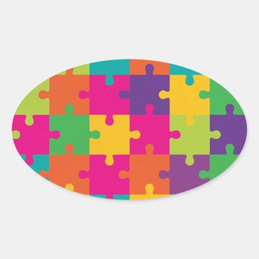 Colorful Jigzaag Puzzle Pattern Ovale Sticker (Voorkant)
