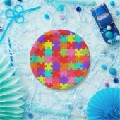 Colorful Jigzaag Puzzle Pattern Papieren Bordje (Feest)
