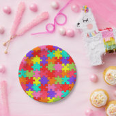 Colorful Jigzaag Puzzle Pattern Papieren Bordje (Feest)