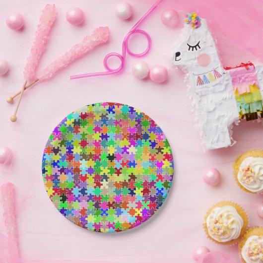 Colorful Jigzaag Puzzle Pattern Papieren Bordje (Feest)