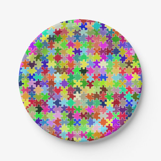Colorful Jigzaag Puzzle Pattern Papieren Bordje (Voorkant)