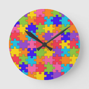 Colorful Jigzaag Puzzle Pattern Ronde Klok
