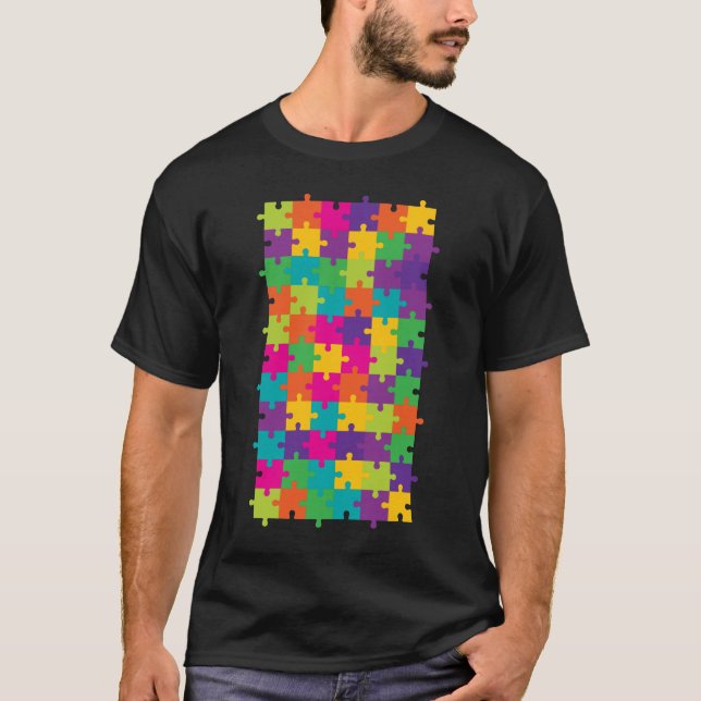 Colorful Jigzaag Puzzle Pattern T-shirt (Voorkant)