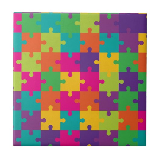 Colorful Jigzaag Puzzle Pattern Tegeltje (Voorkant)