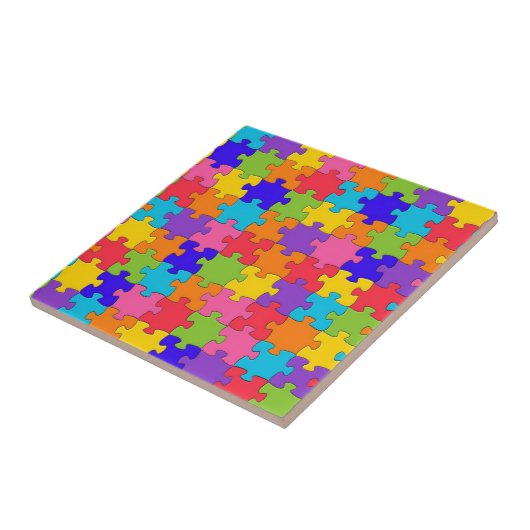 Colorful Jigzaag Puzzle Pattern Tegeltje (Zijkant)