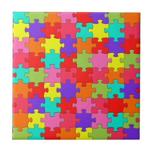 Colorful Jigzaag Puzzle Pattern Tegeltje (Voorkant)