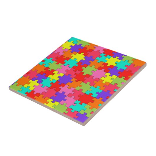 Colorful Jigzaag Puzzle Pattern Tegeltje (Zijkant)