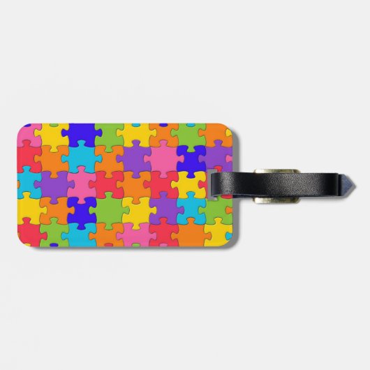 Colorful Jigzaag Puzzle Pieks Happy Puzzler Bagagelabel (Achterkant horizontaal)