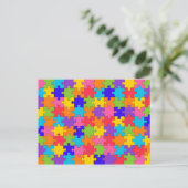 Colorful Jigzaag Puzzle Pieks Happy Puzzler Briefkaart (Staand voorkant)