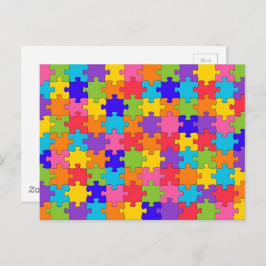 Colorful Jigzaag Puzzle Pieks Happy Puzzler Briefkaart (Voorkant / Achterkant)