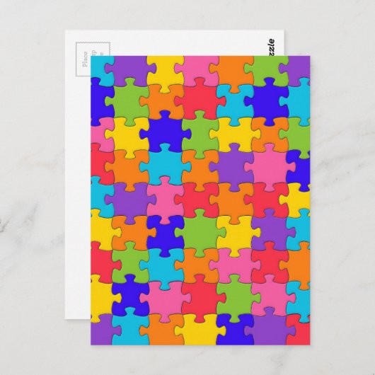 Colorful Jigzaag Puzzle Pieks Happy Puzzler Briefkaart (Voorkant / Achterkant)