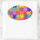 Colorful Jigzaag Puzzle Pieks Happy Puzzler Ovale Sticker (Tas)