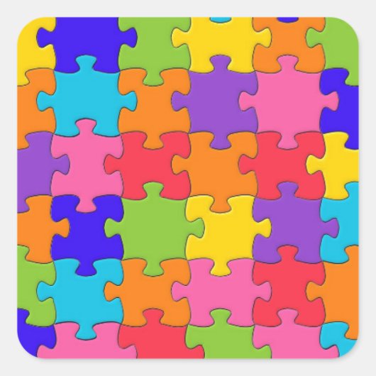 Colorful Jigzaag Puzzle Pieks Happy Puzzler Vierkante Sticker (Voorkant)
