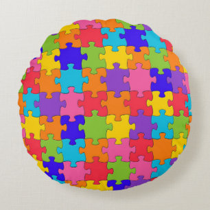 Colorful Jigzaag Puzzle Rond Kussen
