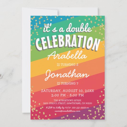 Colorful Joint Twin Birthday Party Kaart (Voorkant)