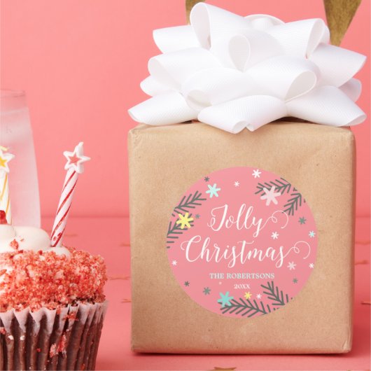 Colorful Jolly Kerstfeestay Gift Ronde Sticker (Feest)