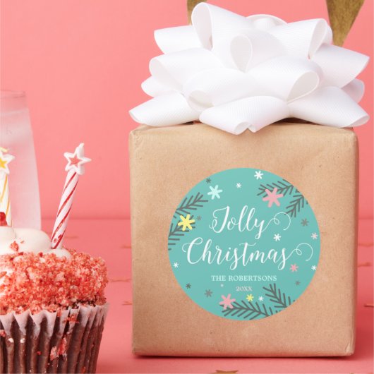 Colorful Jolly Kerstfeestay Gift Ronde Sticker (Feest)