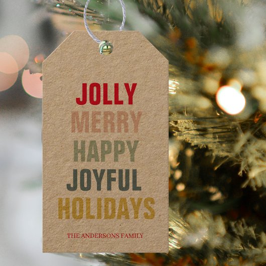 Colorful Jolly Merry Happy Joyful Feestdagen Cadeaulabel