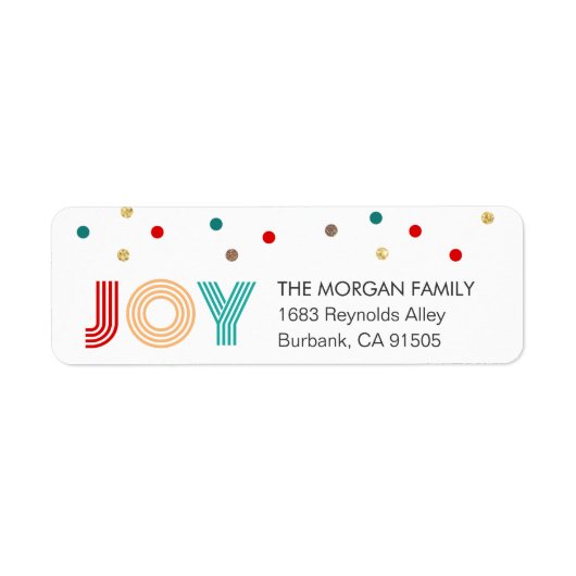 Colorful JOY Modern Confetti Stippen Holiday Etiket (Voorkant)