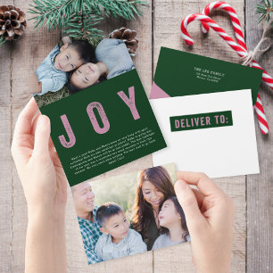 Colorful JOY Tear Away Photo Holiday Card All In One Uitnodiging