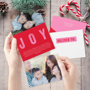 Colorful JOY Tear Away Photo Holiday Card All In One Uitnodiging