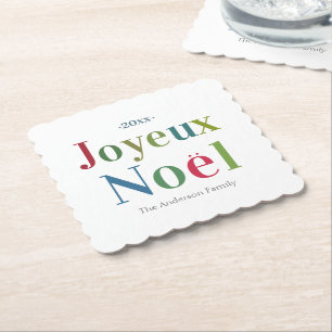 Colorful Joyeux Noel French Kerstmis Kartonnen Onderzetters