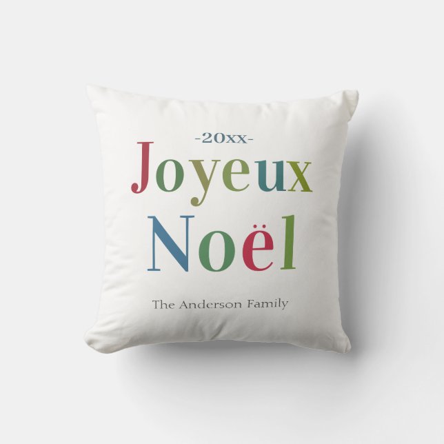 Colorful Joyeux Noel French Kerstmis Kussen (Voorkant)