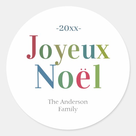 Colorful Joyeux Noel French Kerstmis Ronde Sticker (Voorkant)