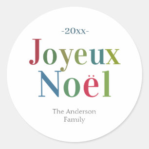 Colorful Joyeux Noel French Kerstmis Ronde Sticker