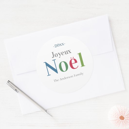 Colorful Joyeux Noel French Kerstmis Ronde Sticker (Envelop)