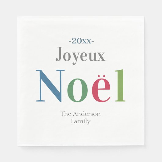 Colorful Joyeux Noel French Kerstmis Servet (Voorkant)