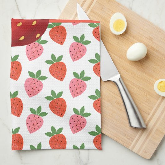Colorful Juicy Strawberry Theedoek (Quarter Fold)