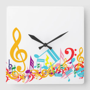 Colorful Jumked Musical Notes Vierkante Klok