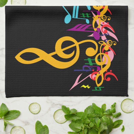 Colorful Jumked-Muzieknoten op zwart Theedoek (Gevouwen)