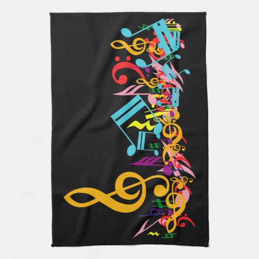 Colorful Jumked-Muzieknoten op zwart Theedoek (Verticaal)