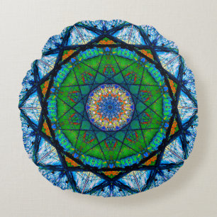 Colorful Kaleidoscopic Mosaic   Abstract Mandala Rond Kussen