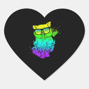 Colorful Kat DJ Techno Cat Music EDM Party Hart Sticker