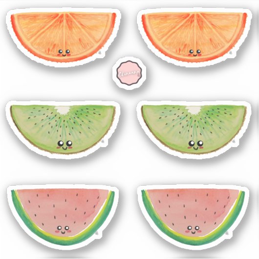 Colorful Kawaii Waterverf Fruits Sticker (Voorkant)