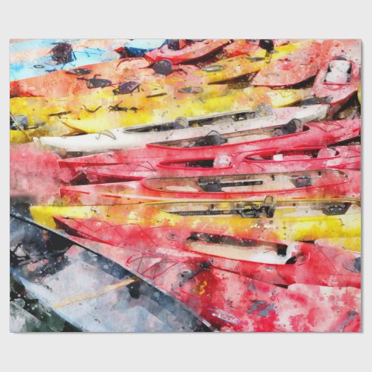 Colorful Kayak-waterverf Cadeaupapier (Vlak)