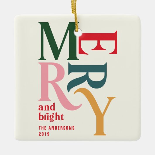 Colorful  kerst retro merry keramisch ornament (Voorkant)