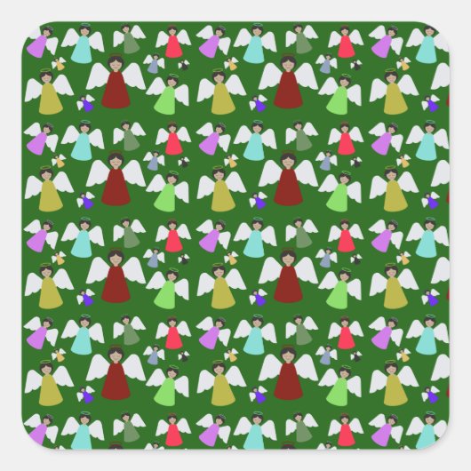 Colorful KerstAngels Pattern Vierkante Sticker (Voorkant)