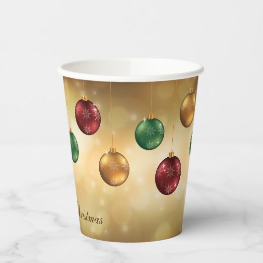 Colorful kerstkroezen op gele Bokeh Papieren Bekers (Links)