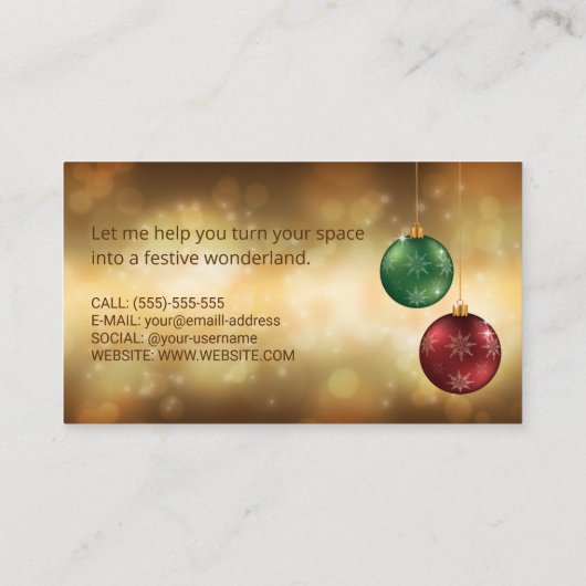 Colorful kerstkroezen op gele Bokeh Visitekaartje (Achterkant)