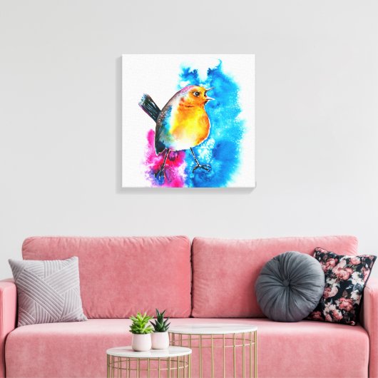 Colorful KerstRobin Waterverf Canvas (Insitu (Woonkamer))