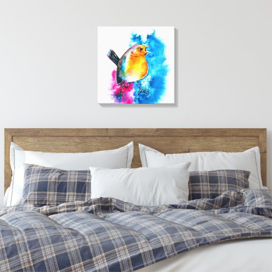 Colorful KerstRobin Waterverf Canvas (Insitu (Slaapkamer))