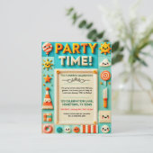 Colorful Kids Birthday Party Invitation Briefkaart (Staand voorkant)