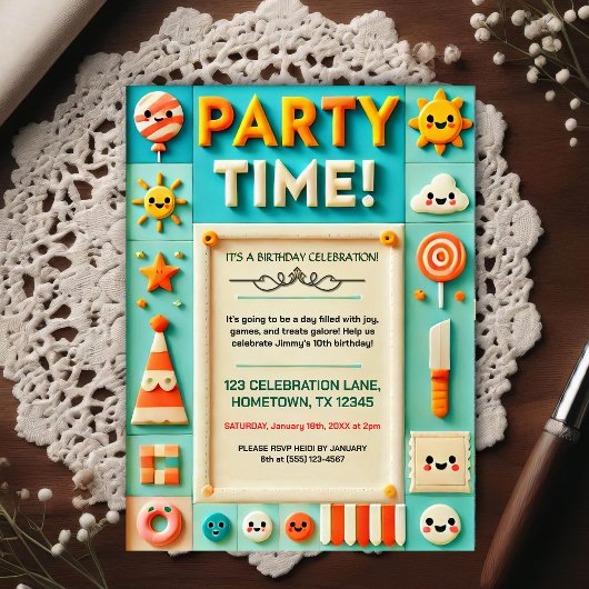 Colorful Kids Birthday Party Invitation Briefkaart