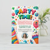 Colorful Kids Birthday Party Photo Invitation Kaart (Staand voorkant)