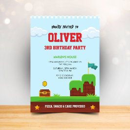Colorful kids video game birthday invitation kaart